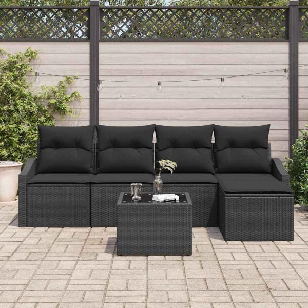 Garten-Sofa-Set Set von 6 Schwarz Poly-Rattan, Polyester, Schaum