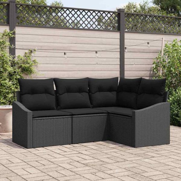 ARDEBO.de - Garten-Sofa Set 4-teilig Schwarz Rattan, Polyester, Stahl