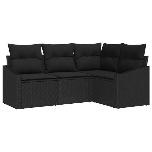 Garten-Sofa Set 4-teilig Schwarz Rattan, Polyester, Stahl