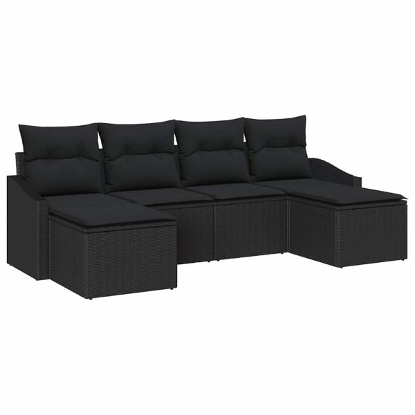 Garten Sofa Set 6-teilig Schwarz Poly-Rattan Gartenmöbel