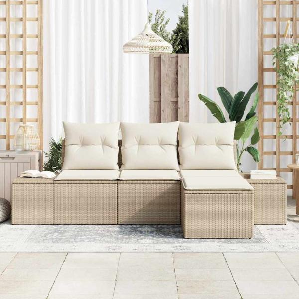 Garten Sofa Set Set von 4 Beige und Creme Rattan, Polyester Kissen