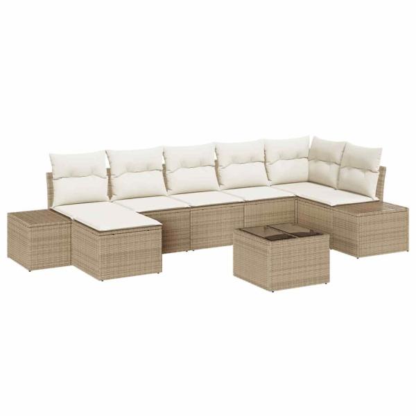 Garten Sofa Set Set aus 8 Beige und Creme Rattan, Polyesterkissen