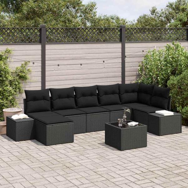 ARDEBO.de - Garten-Sofa-Set 8-teilig Schwarz Rattan, Polyester, Stahl