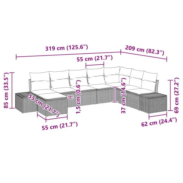Garten Sofa Set Set aus 8 Schwarz Poly Rattan Outdoor Sofa