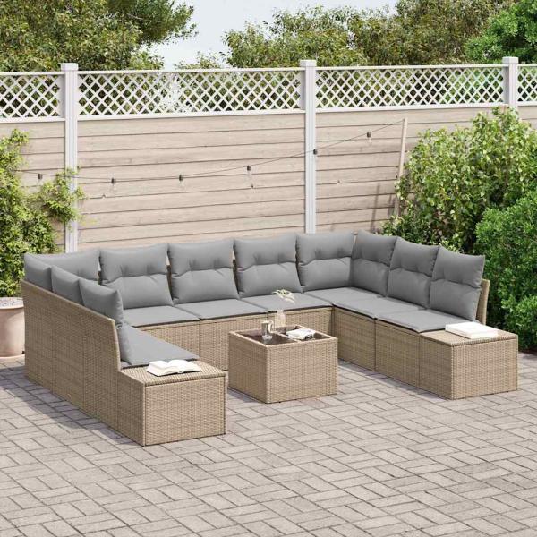 Garten-Sofa-Set Set von 10 Beige und Grau Polyethylen-Rattan
