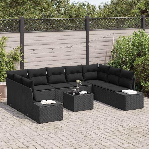 Garten Sofa Set Set von 10 Schwarz Rattan, Polyester, Stahl