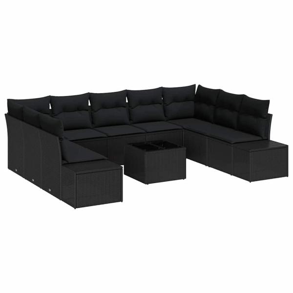 Garten Sofa Set Set von 10 Schwarz Rattan, Polyester, Stahl