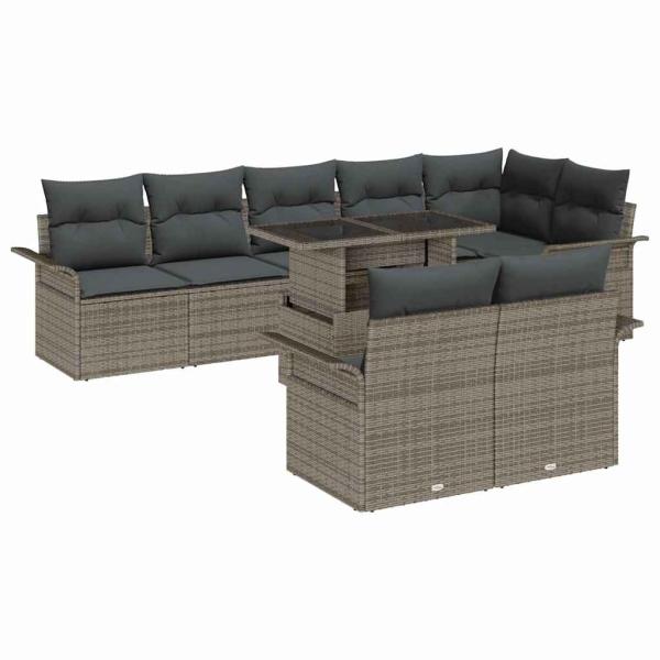 Garten-Sofaset 9-teilig Grau Rattan Gartentische Rechteckig