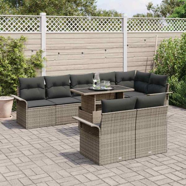 Garten-Sofaset 9-teilig Grau Rattan Gartentische Rechteckig