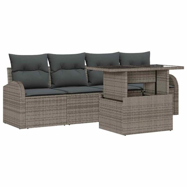 Garten-Sofa-Set 5-teilig Grau Rattan, Polyester Gartentisch