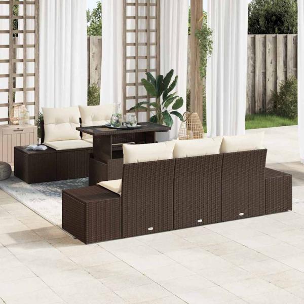ARDEBO.de - Garten Sofa Set 6-teilig Braun Poly-Rattan Outdoor-Sofa-Set