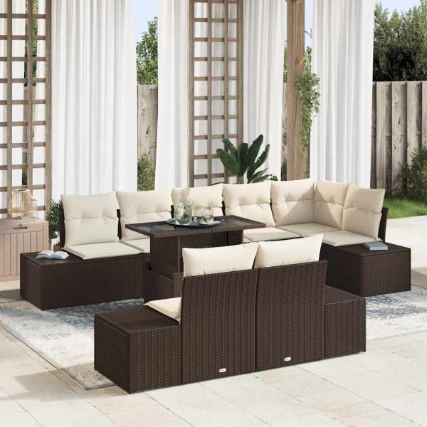 ARDEBO.de - Gartensofa Set Set von 9 Braun Rattan Vier-Sitzer Gartensofa
