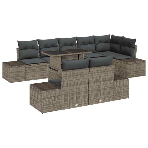 Garten-Sofa-Set 9-teilig Grau Rattan Gartentische Rechteckig