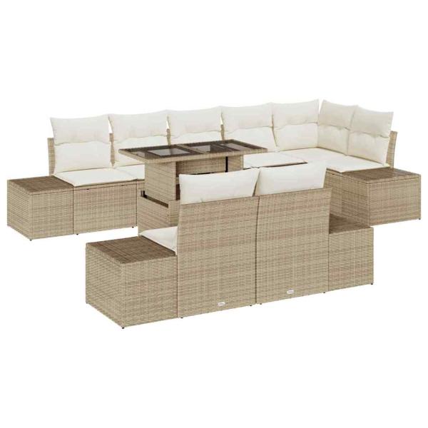 Garten-Sofa-Set Set aus 9 Beige Rattan, Polyester Garten-Sofa-Set