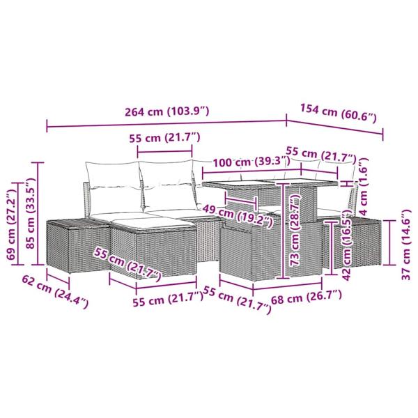 Garten-Sofa-Set 7-teilig Beige und Weiß Rattan und Polyester