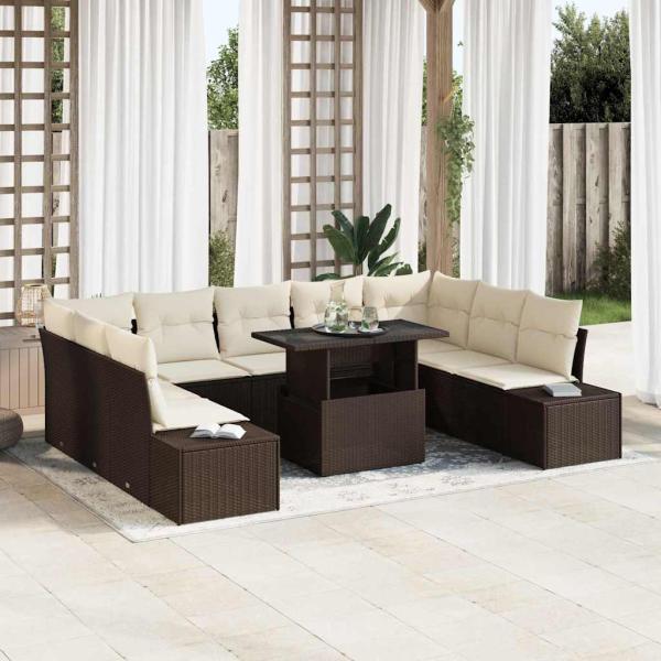 ARDEBO.de - Garten-Sofa-Set 10 Teile Beige PE-Rattan, Polyester, Stahl