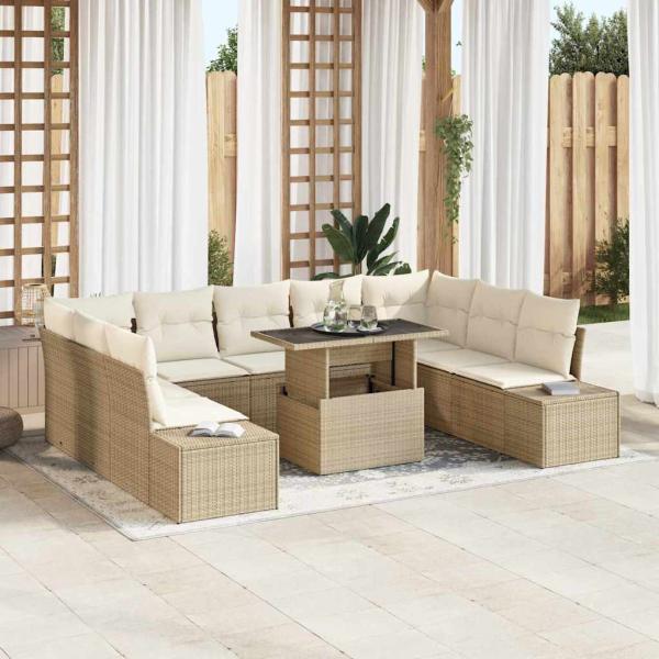ARDEBO.de - Garten-Sofa-Set 10-teilig Beige Rattan Garten-Sofa-Set