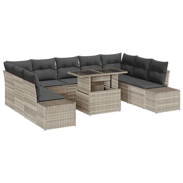 Garten-Sofa-Set 10-teilig Beige und Dunkelgrau Rattan und Polyester