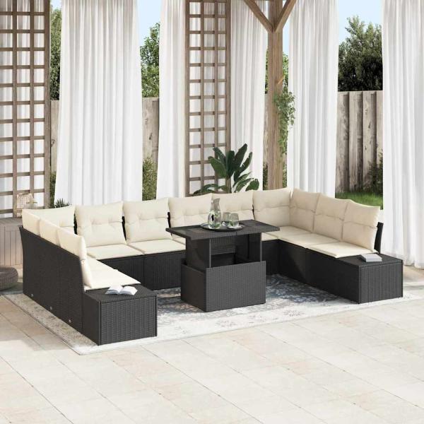 ARDEBO.de - Garten-Sofa-Set Set aus 11 Schwarz Rattan