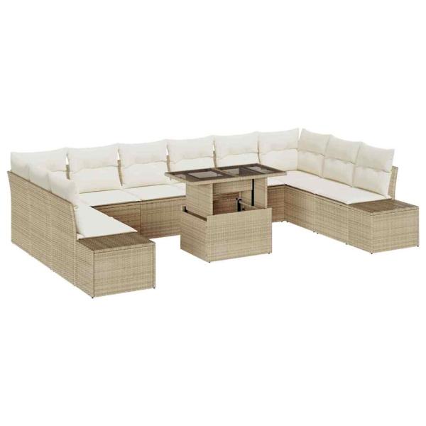 Garten-Sofa-Set Set von 11 Beige, Creme Rattan, Polyesterkissen