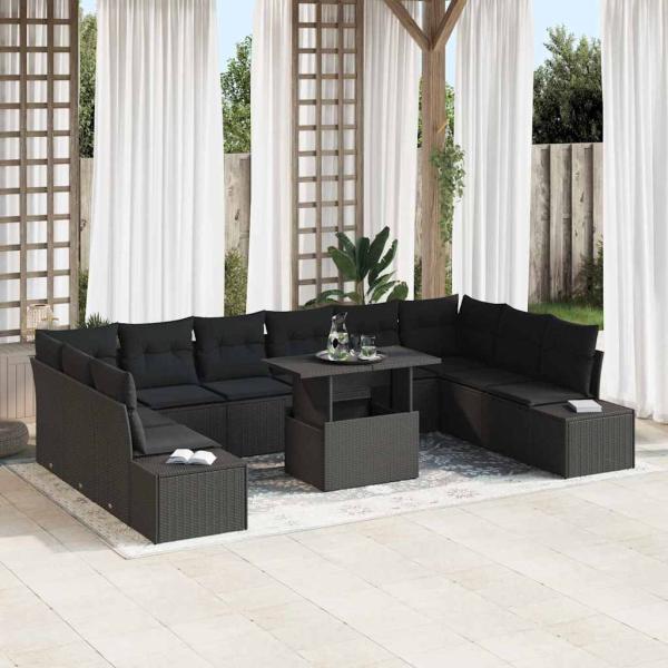 ARDEBO.de - Garten Sofa Set Set von 11 Schwarz Polyethylen Rattan