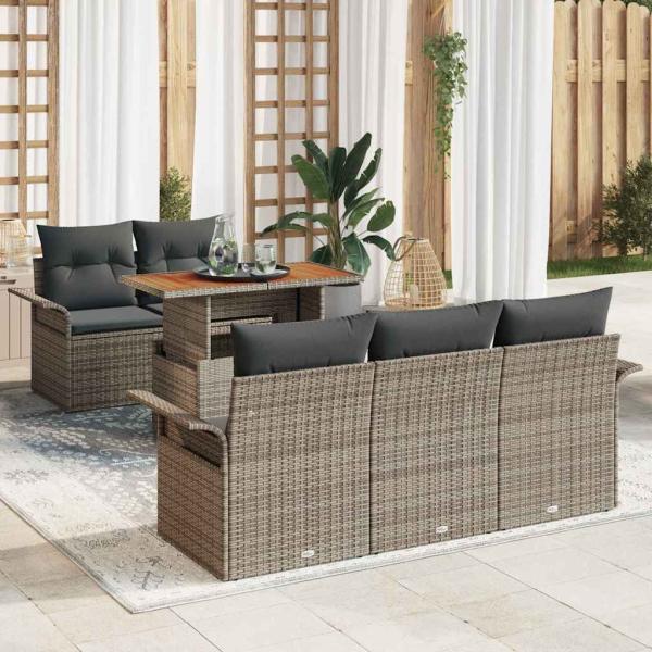 ARDEBO.de - Garten Sofa Set Set von 6 Grau Poly Rattan Garten Sofastuhl