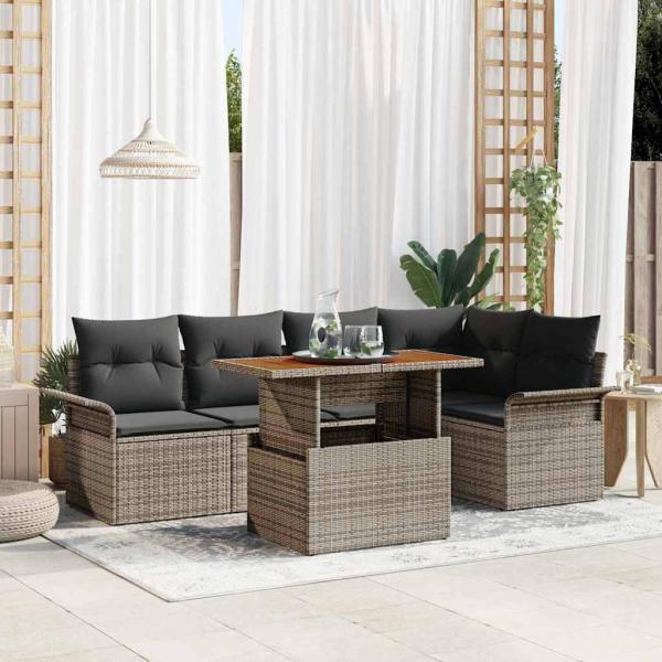 ARDEBO.de - Garten-Sofa-Set 6-teilig Grau Rattan Garten Ecksofa Rechteckig