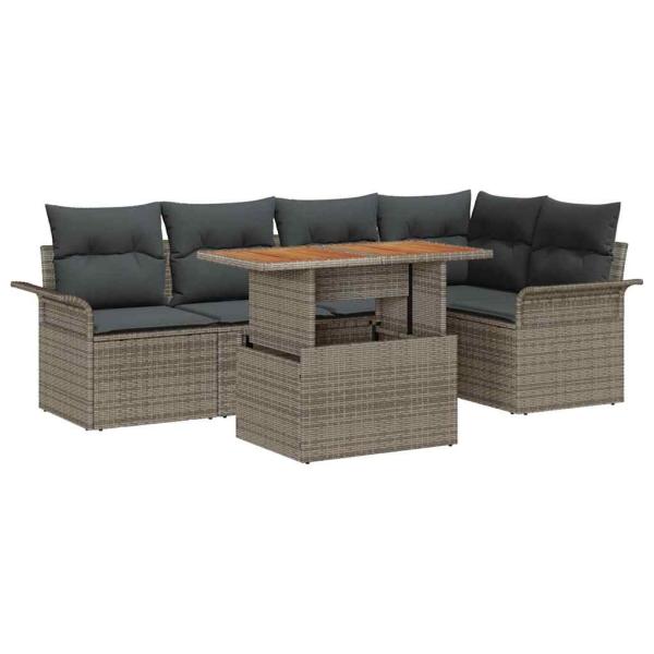 Garten-Sofa-Set 6-teilig Grau Rattan Garten Ecksofa Rechteckig