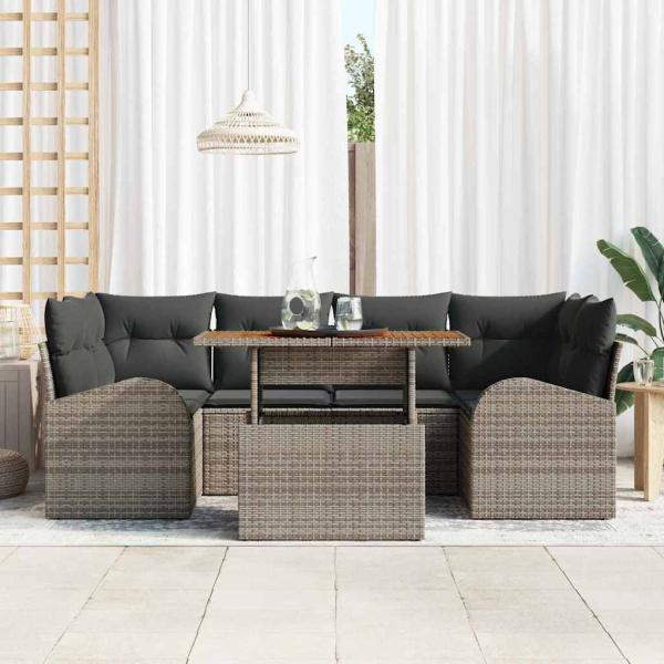 Garten Sofagruppe Set von 7 Grau, Schwarz Aluminium, Olefin