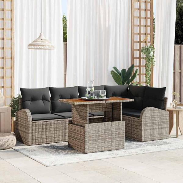 ARDEBO.de - Garten-Sofa-Set Set aus 6 Grau Poly-Rattan, Stahl, Polyester