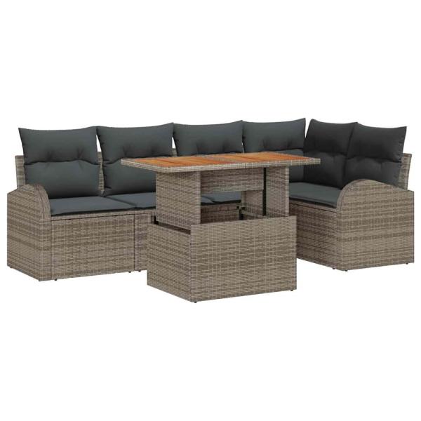 Garten-Sofa-Set Set aus 6 Grau Poly-Rattan, Stahl, Polyester