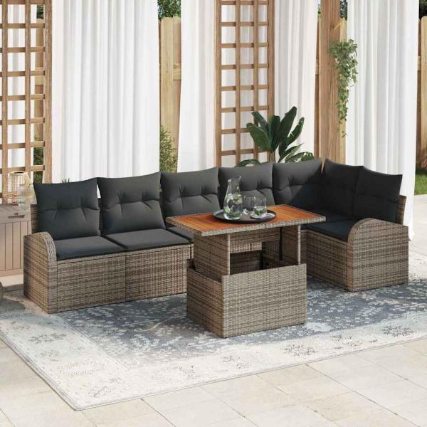 ARDEBO.de - Garten-Sofa-Set Set aus 7 Grau Poly-Rattan
