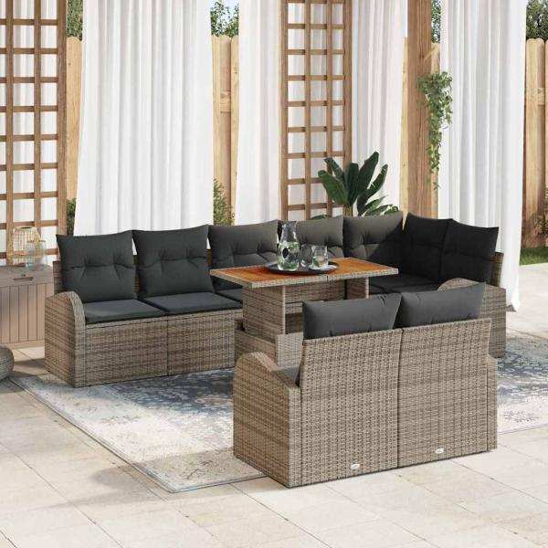 ARDEBO.de - Gartensofa Set 9-teilig Grau und Braun Rattan Gartentische