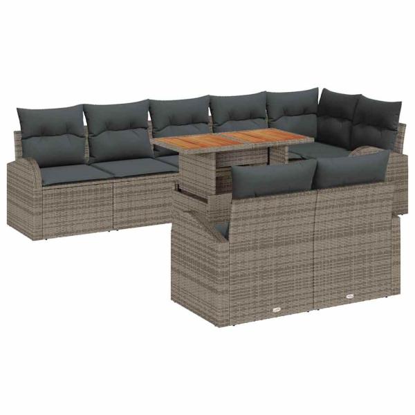 Gartensofa Set 9-teilig Grau und Braun Rattan Gartentische