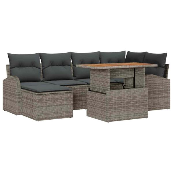 Garten Sofa Set 7 Teile Grau Rattan Garten Sofa Rechteckig