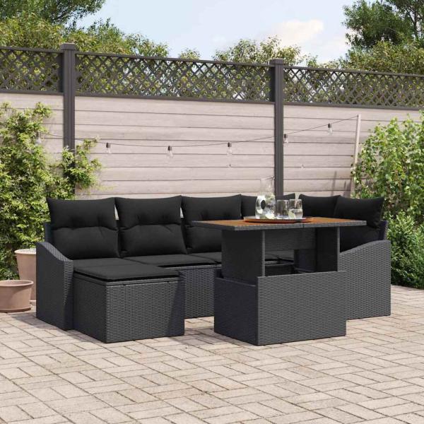 ARDEBO.de - Garten Sofa Set Set von 7 Schwarz Rattan Garten Essgruppe