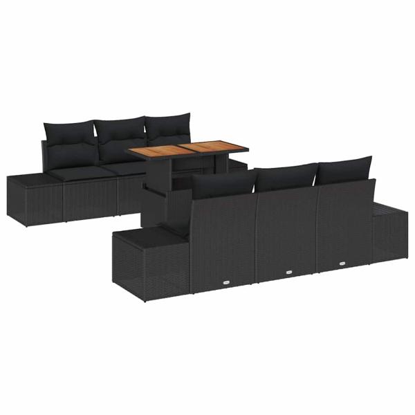 Garten-Sofa-Set 7-teilig Schwarz Rattan Gartentisch Rechteckig