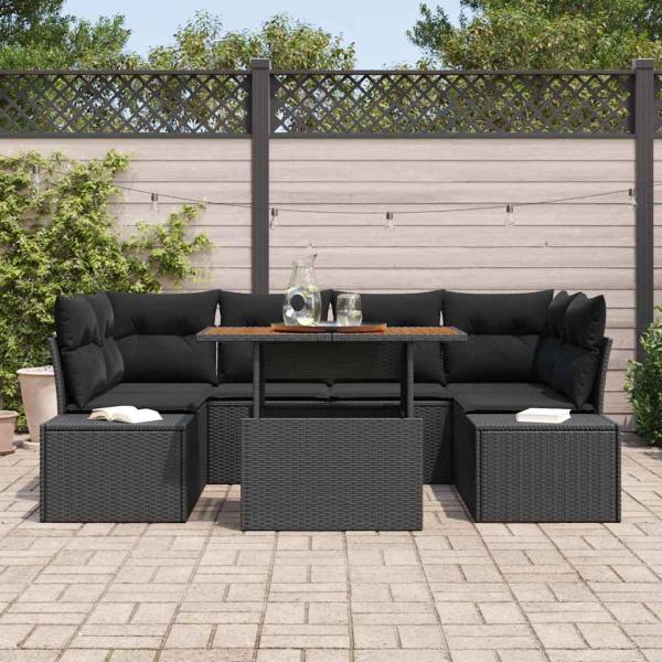 Garten-Sofa-Set Set aus 7 Schwarz Poly-Rattan