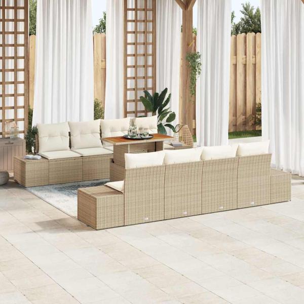ARDEBO.de - Garten Sofa Set 7-teilig Beige und Creme Rattan und Polyester