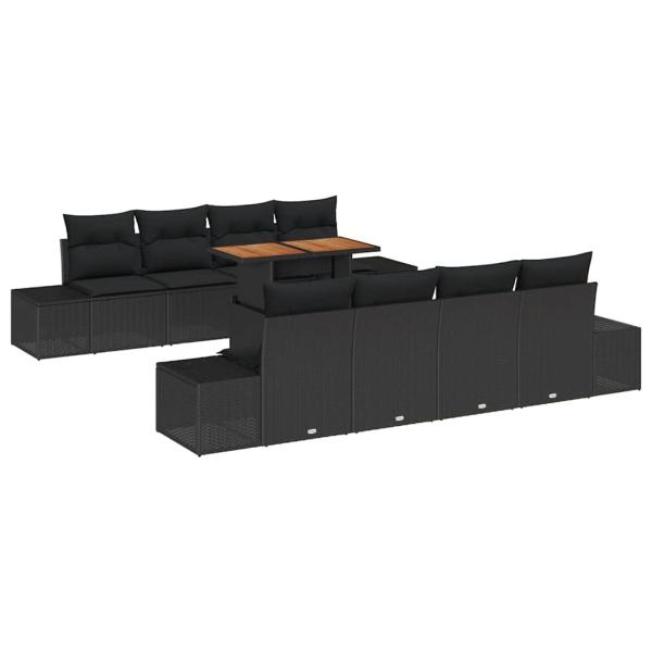 Garten Sofa Set 7-teilig Schwarz Rattan und Stoffkissen