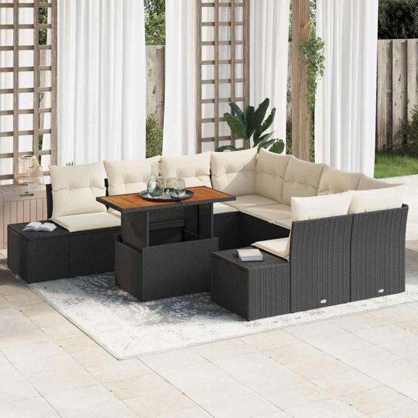 ARDEBO.de - Garten-Sofaset Set aus 9 Schwarz Rattan Garten-Sofa Rechteckig