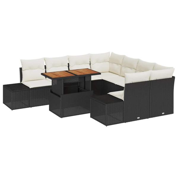 Garten-Sofaset Set aus 9 Schwarz Rattan Garten-Sofa Rechteckig