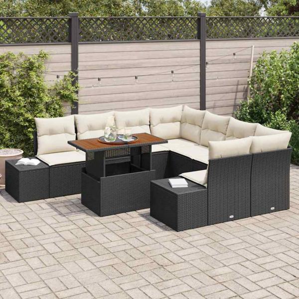 Garten-Sofaset Set aus 9 Schwarz Rattan Garten-Sofa Rechteckig