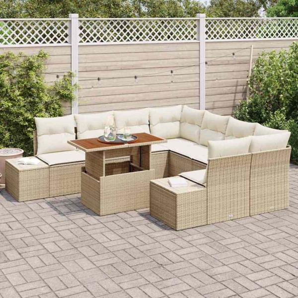 Garten Sofa Set 9-teilig Beige Poly-Rattan 4-Sitzer Gartensofa