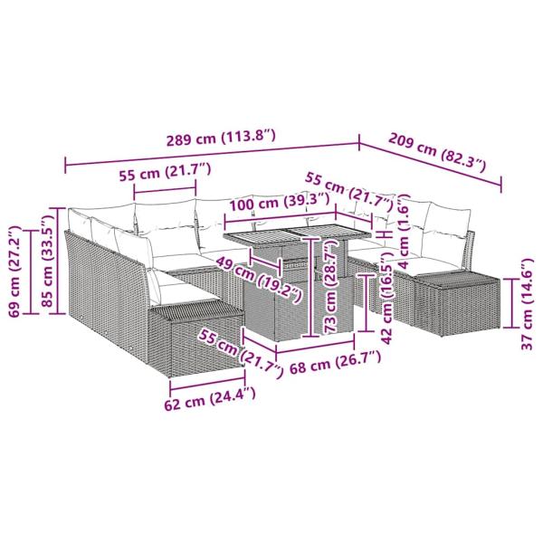 Garten-Sofa-Set 10-teilig Creme und Schwarz