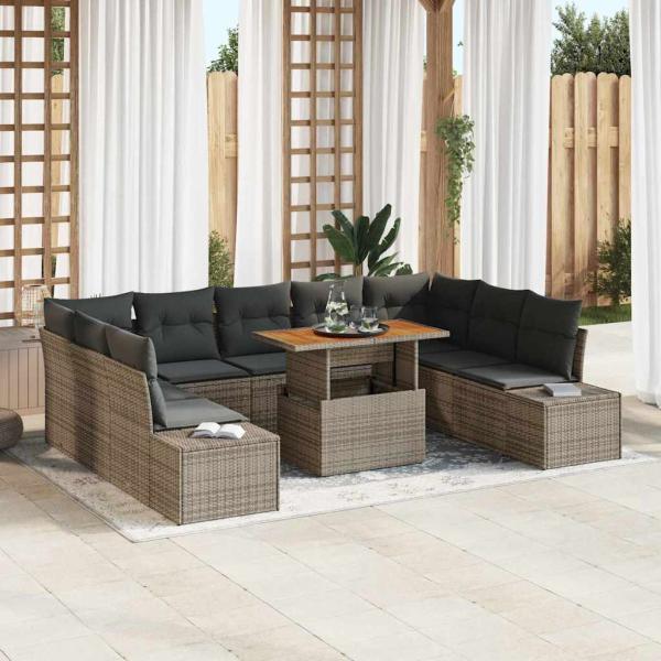 ARDEBO.de - Garten Sofa Set Set aus 10 Grau, Schwarz