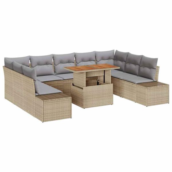 Garten Sofa Set Set von 10 Beige, Grau Rattan, Polyester
