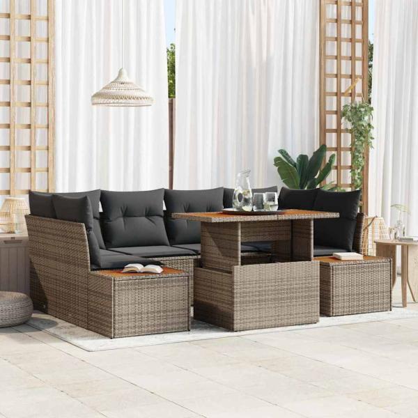 ARDEBO.de - Garten Sofa Set Set von 6 Grau Rattan Outdoor Esstisch Set
