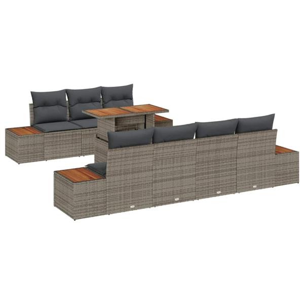 ARDEBO.de - Garten-Sofa-Set 8-teilig Grau Poly-Rattan, Holz Gartenmöbel