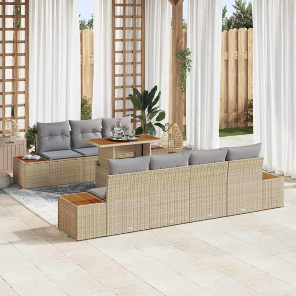 ARDEBO.de - Garten Sofa Set  Set von 8 Beige Rattan Outdoor Sofa Set